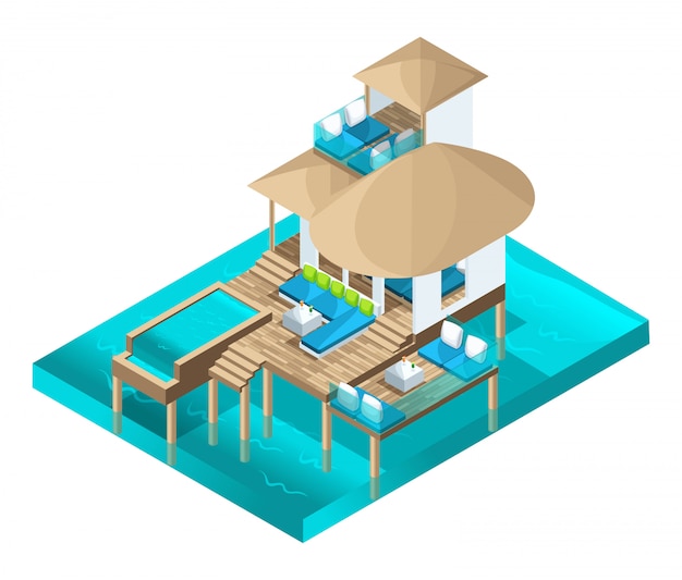 Isometry Elegancki Bungalow Na Wyspach Malediwów, Wspaniały Pokój Na środku Oceanu