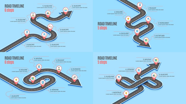 Isometryczna Infografika Mapy Nawigacyjnej 56 Kroków Koncepcja Linii Czasowej
