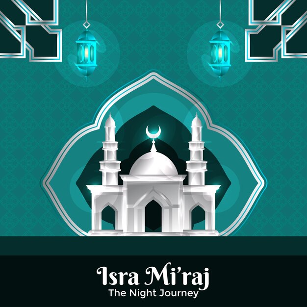 Isra miraj ze srebrnym gradientowym szablonem ilustracji meczetu