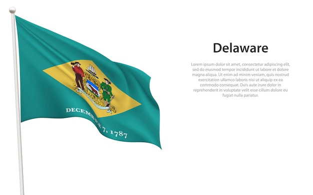 Plik wektorowy izolowana machająca flaga delaware jest stanem stanów zjednoczonych