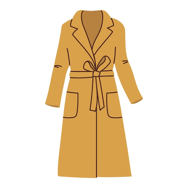 Plik wektorowy izolowany brązowy damski klasyczny płaszcz z talią w płaskim stylu na białym tle
