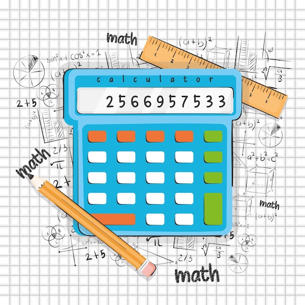 Plik wektorowy izolowany kalkulator z linijką i formułami matematycznymi koncepcja klasy matematycznej ilustracja wektorowa