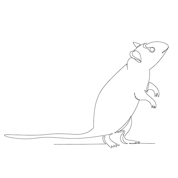 Izolowany Rysunek Z Jednym Szkicem Myszy Szczura Linii Ciągłej