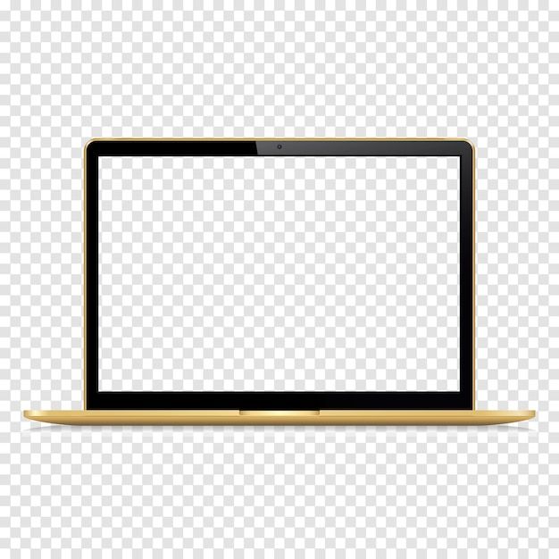 Izolowany złoty laptop z przezroczystym ekranem