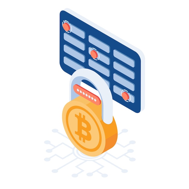 Izometryczna blokada Bitcoin z hasłem fraz mnemonicznych