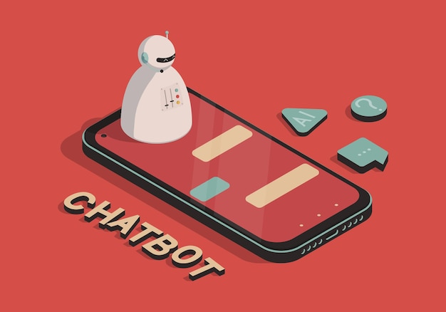 Izometryczna Ilustracja Z Chatbotem I Smartfonem