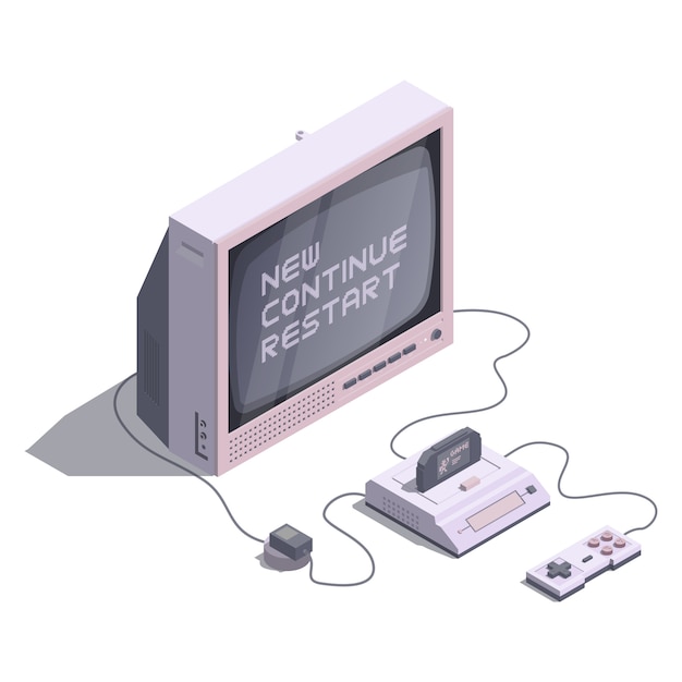 Izometryczna konsola retro z telewizorem
