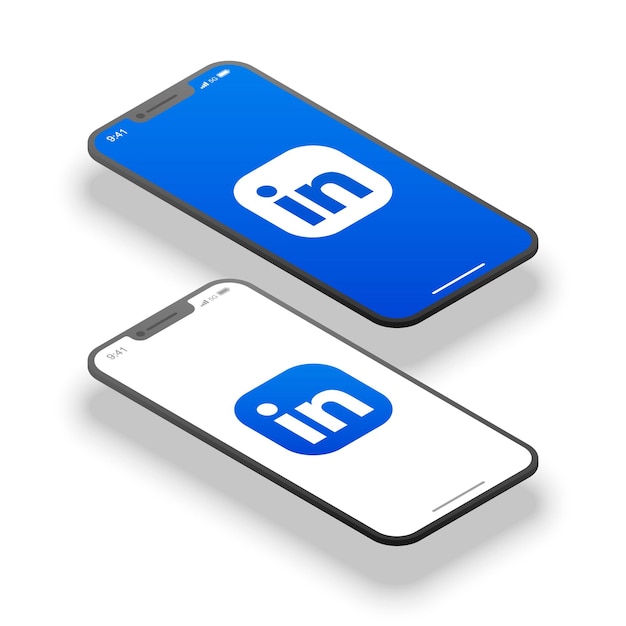 Izometryczna makieta ekranu telefonu komórkowego z izolowanym logo linkedin
