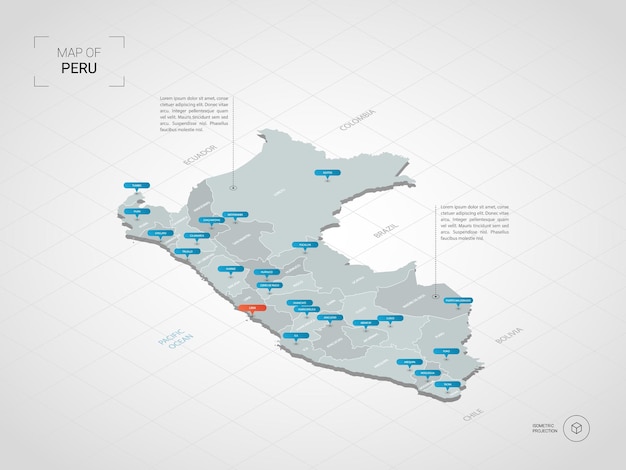 Izometryczna Mapa 3d Peru.