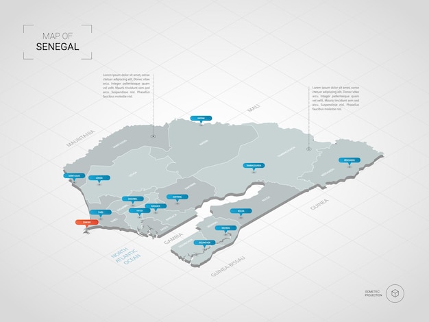Izometryczna Mapa 3d Senegalu.