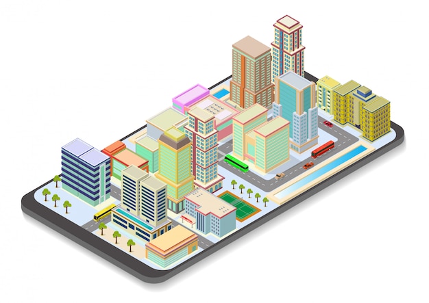 Izometryczna Mapa Miasta Na Smartfonie