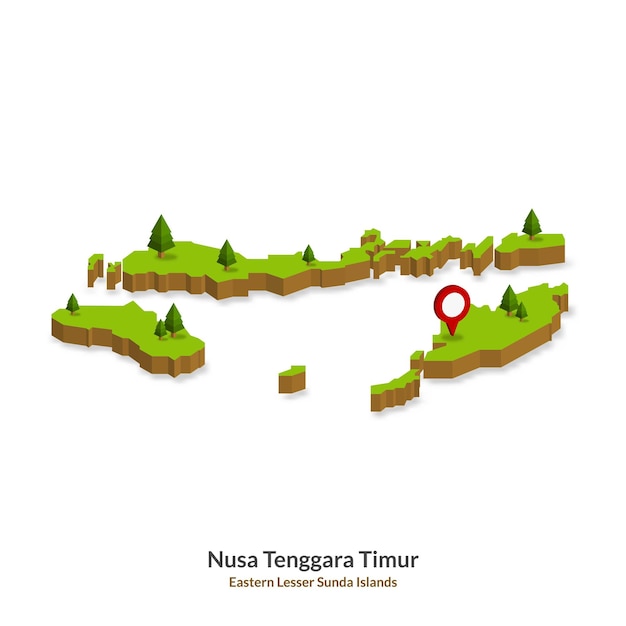 Izometryczna Mapa Prowincji East Nusa Tenggara Indonezja Prosta Mapa 3d Ilustracja Wektorowa