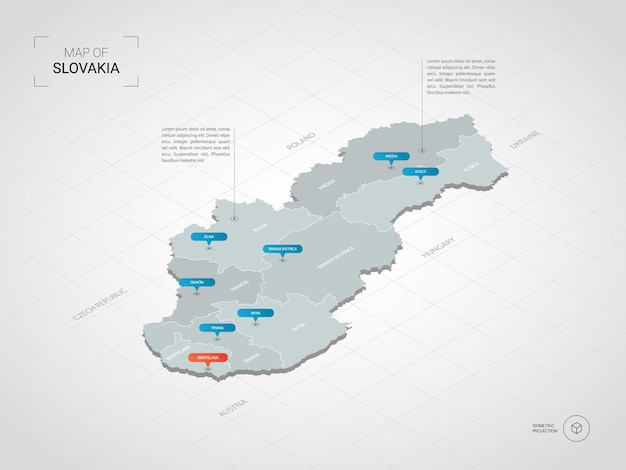 Plik wektorowy izometryczna mapa słowacji 3d.