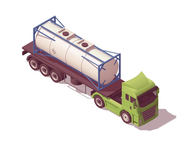 Plik wektorowy izometryczna naczepa logistyczna ciężarówka z naczepą ze zbiornikiem cieczy chemicznej ilustracja wektorowa