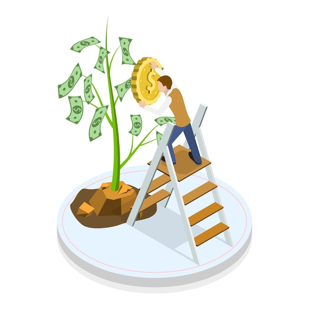 Izometryczna, Płaska Ilustracja Wektorowa 3d Przedstawiająca Finansowanie Startupu Zbierającego Pieniądze Na Nowy Biznes Pozycja 3