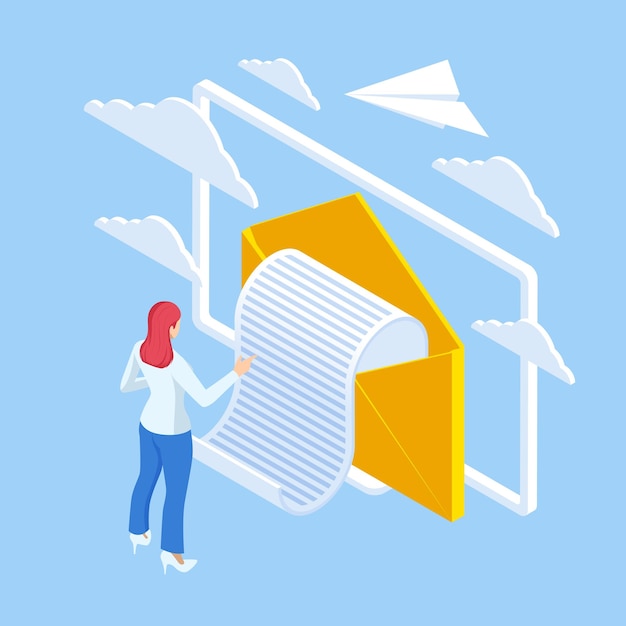 Izometryczna skrzynka odbiorcza e-mail Komunikacja elektroniczna Marketing e-mailowy Odbieranie wiadomości Nowa poczta Odbieranie wiadomości w skrzynce odbiorczej