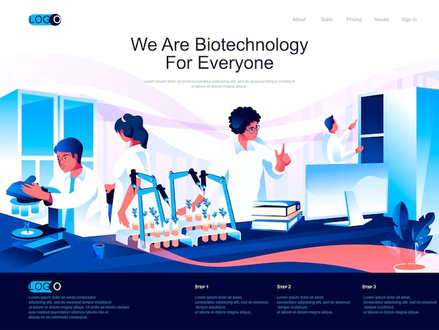 Izometryczna strona docelowa biotechnologii z sytuacją płaskich znaków