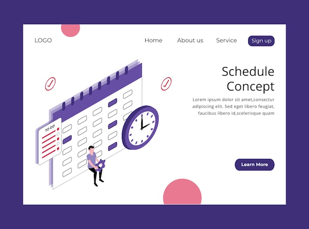 Izometryczna Strona Docelowa Koncepcji Harmonogramu