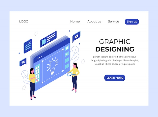 Izometryczna Strona Docelowa Projektowania Graficznego