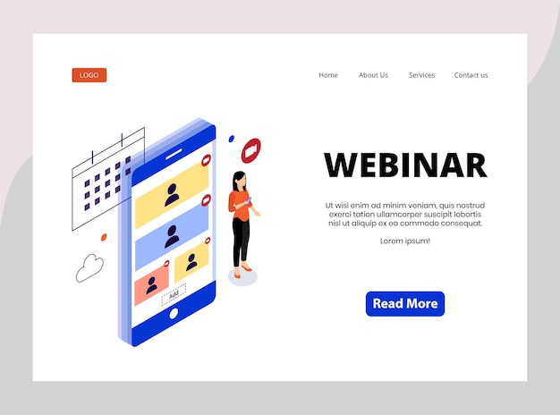 Plik wektorowy izometryczna strona docelowa webinaru