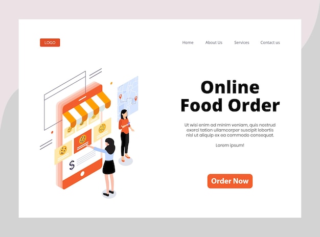 Plik wektorowy izometryczna strona docelowa zamówienia żywności online