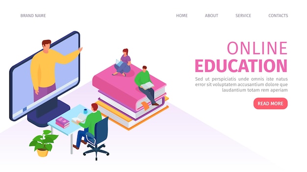 Izometryczna strona internetowa technologii edukacji online