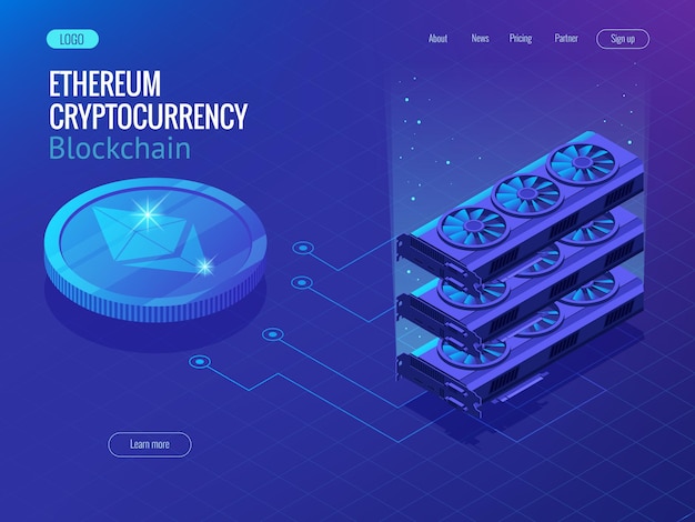 Izometryczne bezpieczne globalne sieci finansowe Blockchain kryptowaluty Ethereum. Sieć Ethereum. Ilustracja wektorowa
