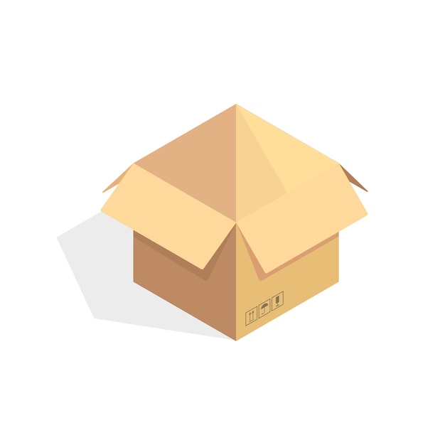 Izometryczne ikona kartonu. Ilustracja wektorowa pudełko pakiet kreskówka.