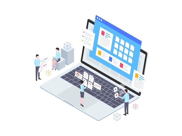 Izometryczne ilustracja dokumentacji biznesowej. Nadaje się do aplikacji mobilnych, stron internetowych, banerów, diagramów, infografik i innych zasobów graficznych.