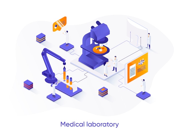 Izometryczne Ilustracja Laboratorium Medycznego Z Postaciami Ludzi