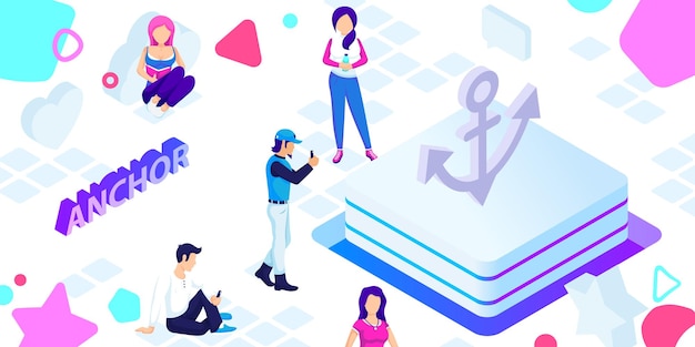 Izometryczne projekt kotwicy ikona Wektor ilustracja sieci web 3d kolorowa koncepcja