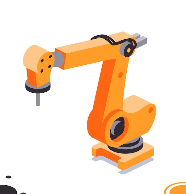 Izometryczne ramię robotowe podnoszące mały obiekt Obiekt odizolowany na białym tle Inteligentna ikona przemysłu Przemysłowe ramię robotyczne