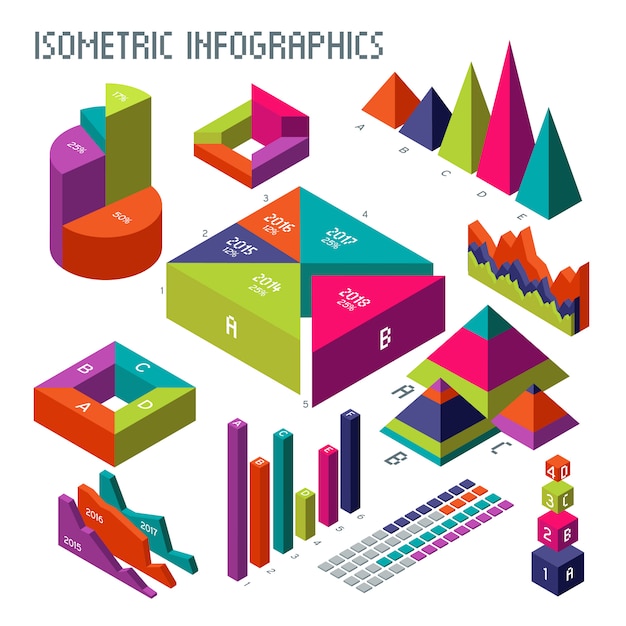 Izometryczny 3d Wektor Diagramy I Wykresy Dla Informacji Infografikę I Prezentacji Biznesowych