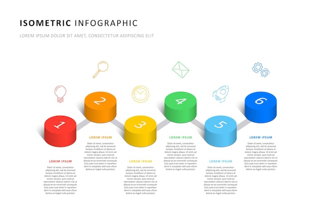Izometryczny Infographic Osi Czasu Szablon Z Realistycznymi 3d Cylindrycznymi Elementami I Ikonami Marketingu