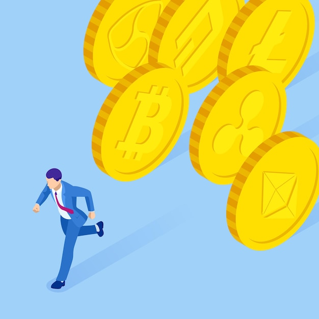 Izometryczny kryptowaluta ludzie biznesu górnik i monety koncepcja Edytowalny szablon transparentu kryptowaluty