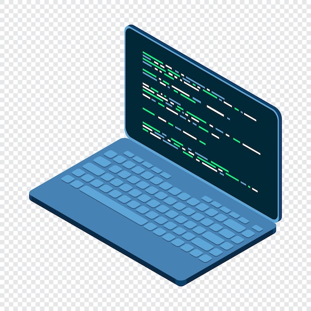Izometryczny laptop 3d izometryczny komputer przenośny Streszczenie języka programowania i kodu programu na ekranie laptopa Ilustracja wektora