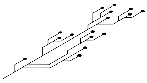 Izometryczny obwód drukowany PCB utworów na białym tle Techniczne kliparty z liniami i kropkami na końcach Element projektu