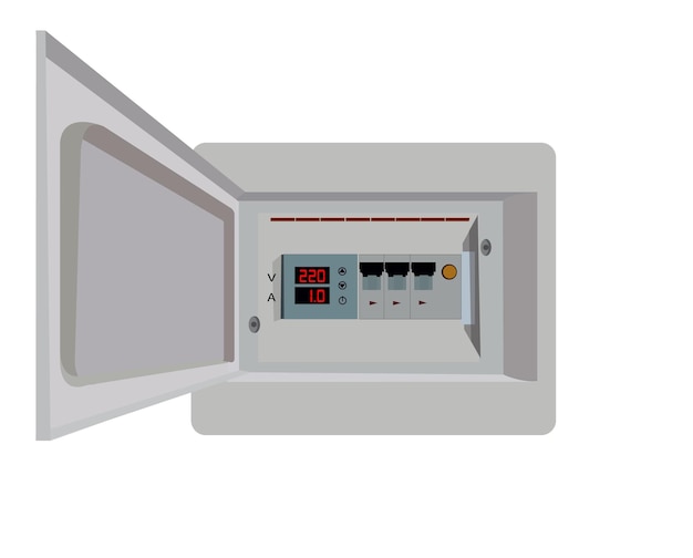 Izometryczny panel elektryczny z bezpiecznikami i stycznikami Ilustracja wektorowa