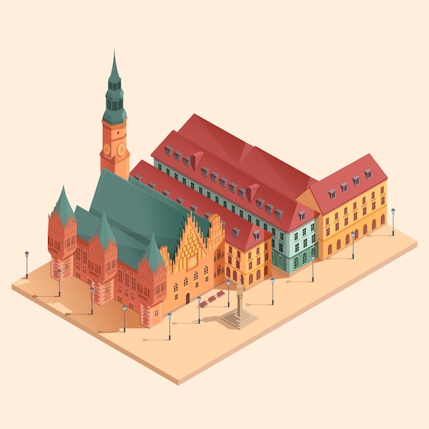 Izometryczny Rysunek Centralny Plac Miasta Wrocław, Ilustracji Wektorowych