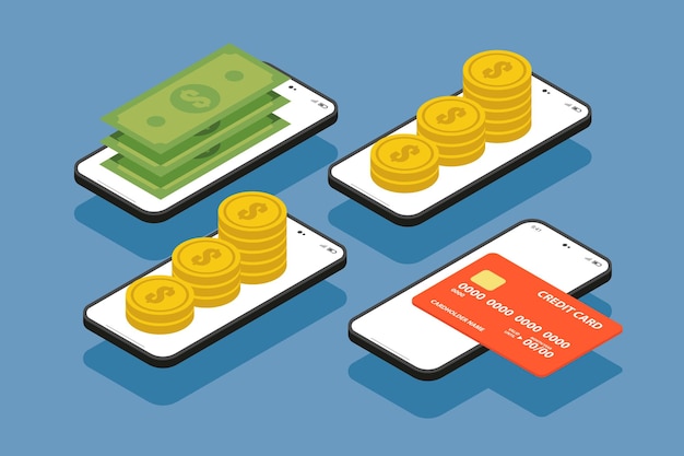 Izometryczny smartfon Online Digital Payment Gateway