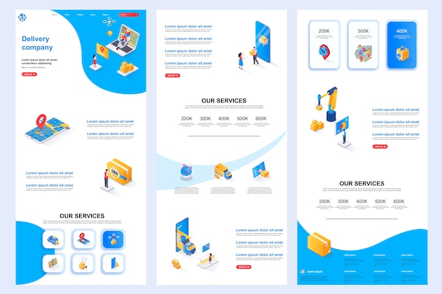 Izometryczny Szablon Strony Docelowej Firmy Kurierskiej W środkowej Części I Stopce