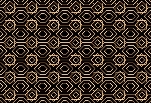 Izometryczny sześcian złota linia bezszwowy wzór na czarnym tle lub bezszwowa złota linia geometryczny kształt