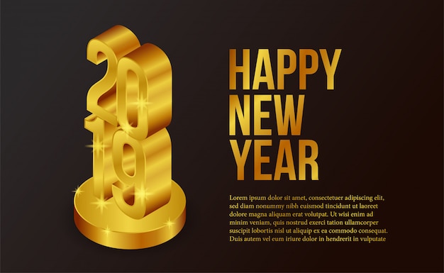 Izometryczny Złoty Nowy Rok Szablon Transparent
