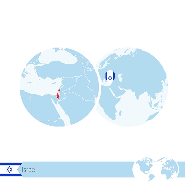 Izrael Na świecie Z Flagą I Regionalną Mapą Izraela. Ilustracja Wektorowa.