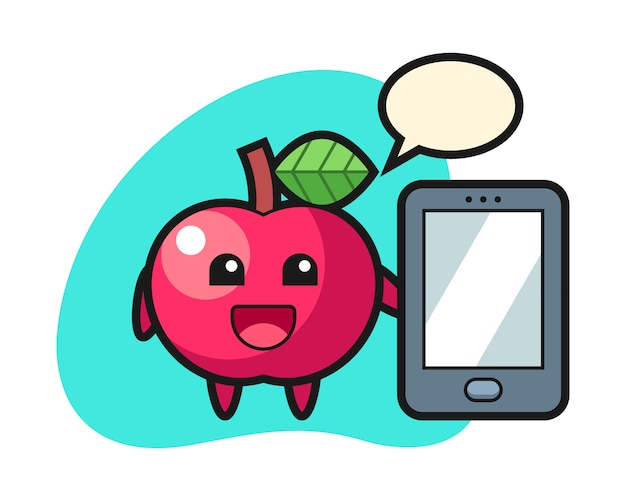 Jabłko Ilustracja Kreskówka Trzymając Smartfon