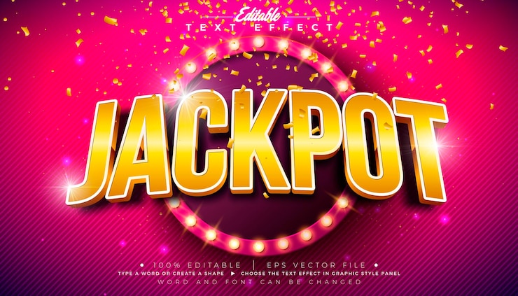 Wektor jackpot 3d efekt tekstowy projekt edytowalny i skalowalny efekt wektorowy w stylu graficznym z cieniem i złotem