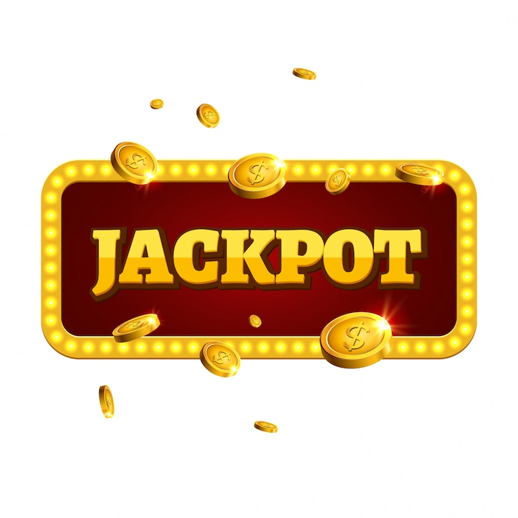 Wektor jackpot casino etykieta tło znak. kasyno jackpot monety pieniądze zwycięzca tekst świecący symbol na białym tle