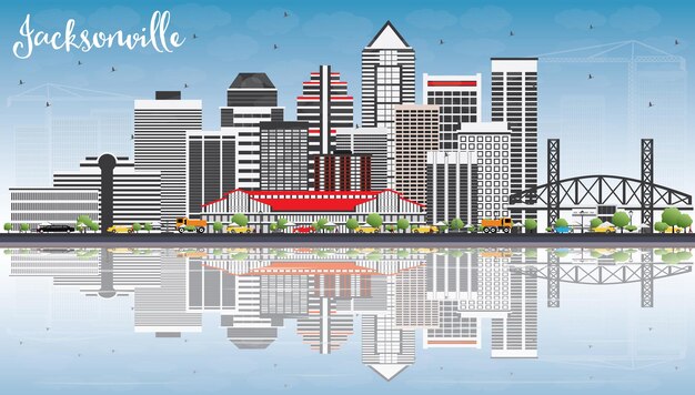 Jacksonville Skyline Z Szarymi Budynkami Błękitne Niebo I Odbicia Ilustracji Wektorowych