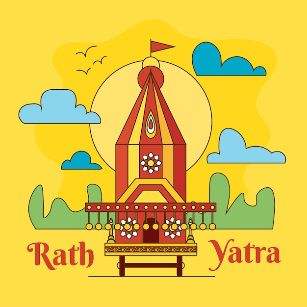 Plik wektorowy jagannath ratha yatra rathyatra hinduski festiwal ręcznie rysowane szkic rysunek projekt wektor ilustracja plakat