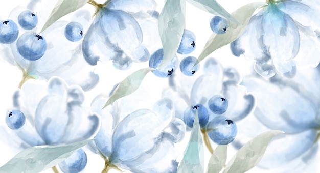 Jagoda i kwiaty rama transparent akwarela